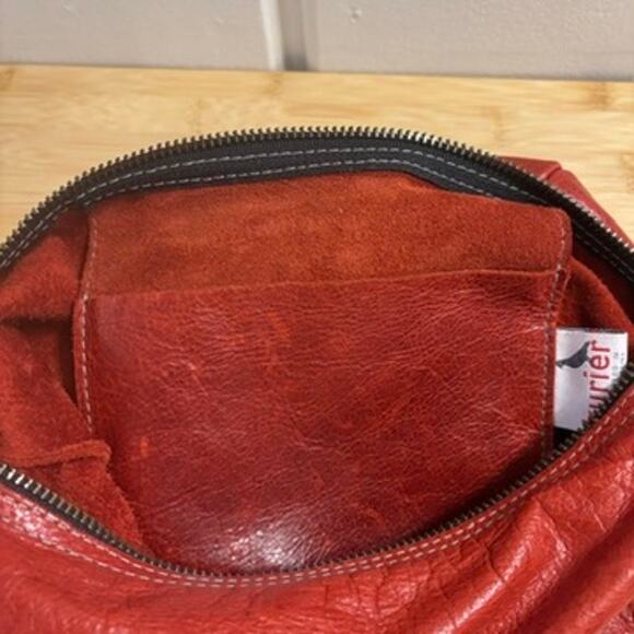 Kurier Red Leather Crossbody Bag Adjustable Strap Brass Hardware 12x11x6.5 - Picture 9 of 10